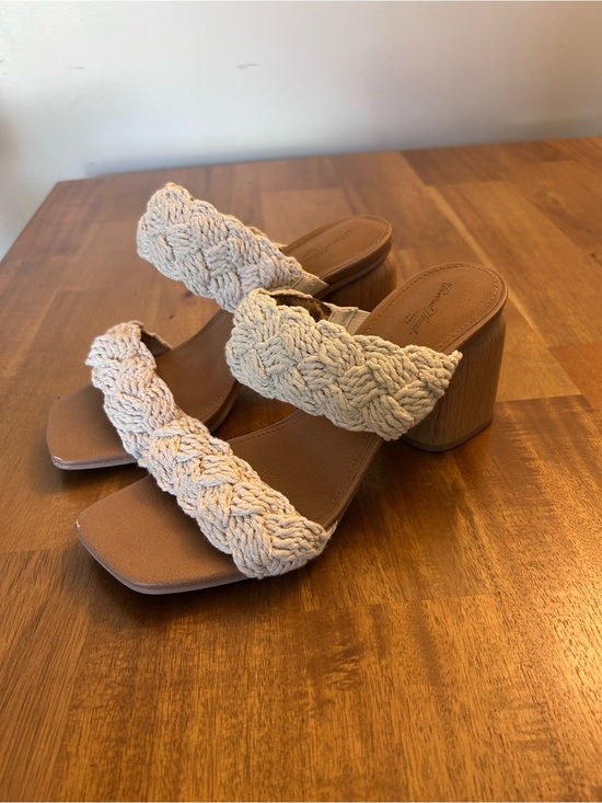 Universal Thread Shoes - Universal Thread Braided Two-Strap Block Heel Sandals in Cream and Tan